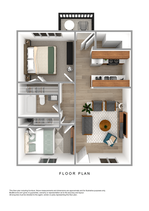 a 3d floor plan of a 1 bedroom apartment